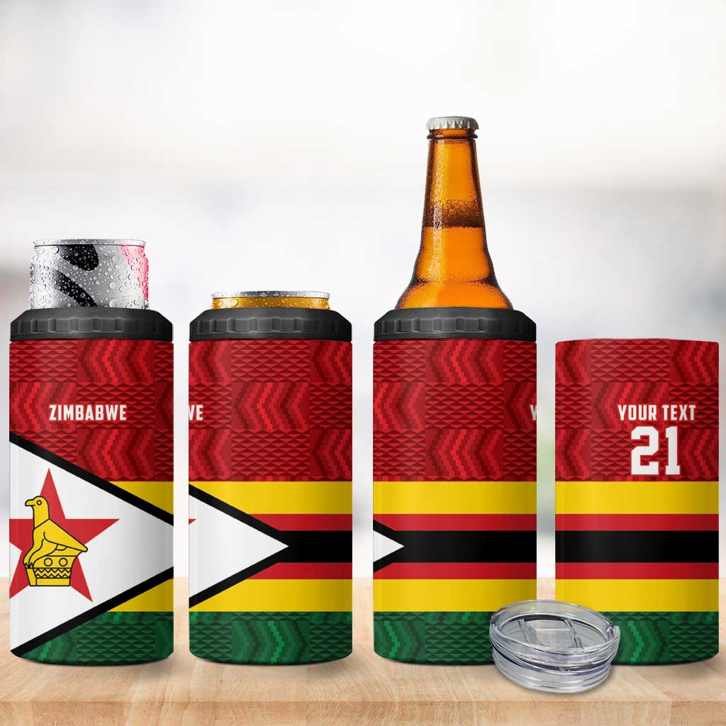 Zimbabwe Cricket Custom 4 in 1 Can Cooler Tumbler Zimbabwean Pattern Flag Motif - Wonder Print Shop