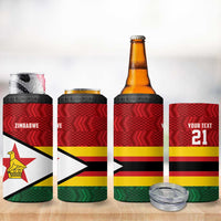 Zimbabwe Cricket Custom 4 in 1 Can Cooler Tumbler Zimbabwean Pattern Flag Motif - Wonder Print Shop