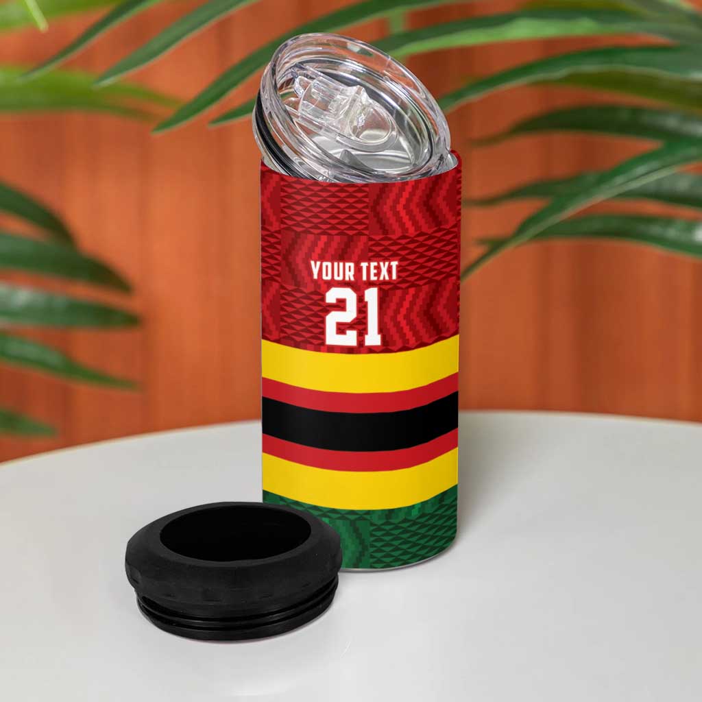 Zimbabwe Cricket Custom 4 in 1 Can Cooler Tumbler Zimbabwean Pattern Flag Motif - Wonder Print Shop