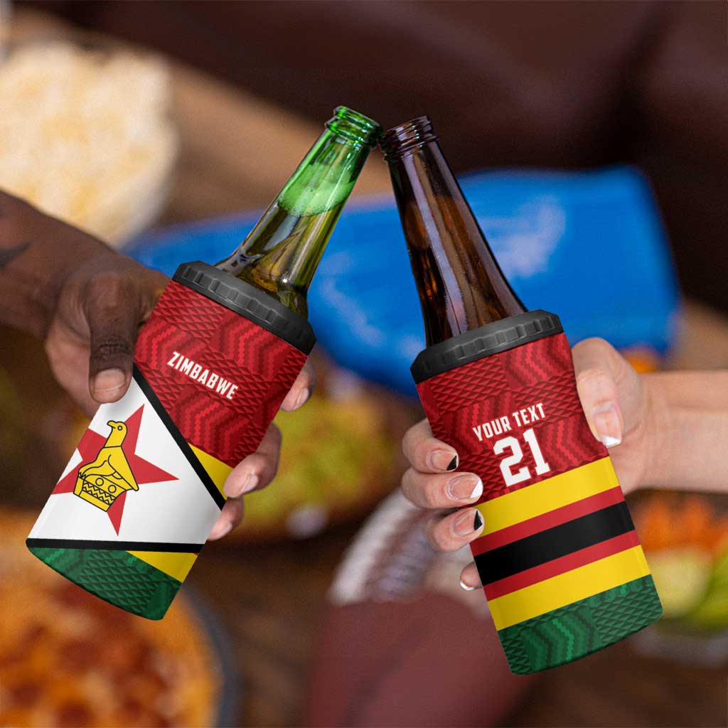 Zimbabwe Cricket Custom 4 in 1 Can Cooler Tumbler Zimbabwean Pattern Flag Motif - Wonder Print Shop