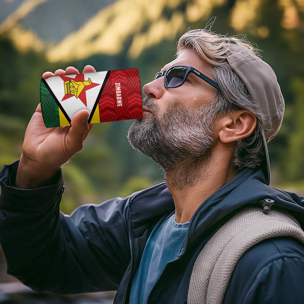 Zimbabwe Cricket Custom 4 in 1 Can Cooler Tumbler Zimbabwean Pattern Flag Motif - Wonder Print Shop