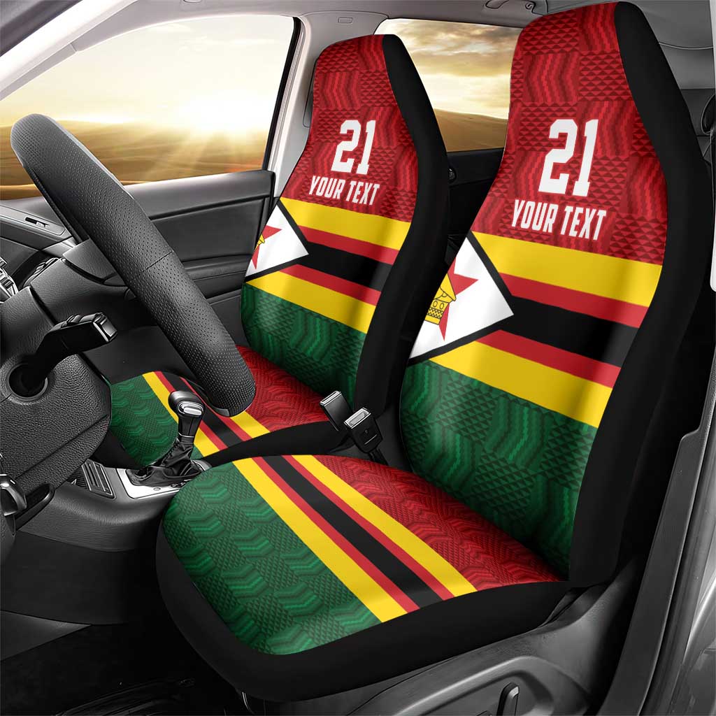 Zimbabwe Cricket Custom Car Seat Cover Zimbabwean Pattern Flag Motif - Wonder Print Shop