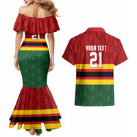 Zimbabwe Cricket Custom Couples Matching Mermaid Dress and Hawaiian Shirt Zimbabwean Pattern Flag Motif - Wonder Print Shop