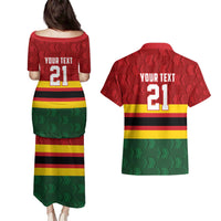 Zimbabwe Cricket Custom Couples Matching Puletasi and Hawaiian Shirt Zimbabwean Pattern Flag Motif - Wonder Print Shop