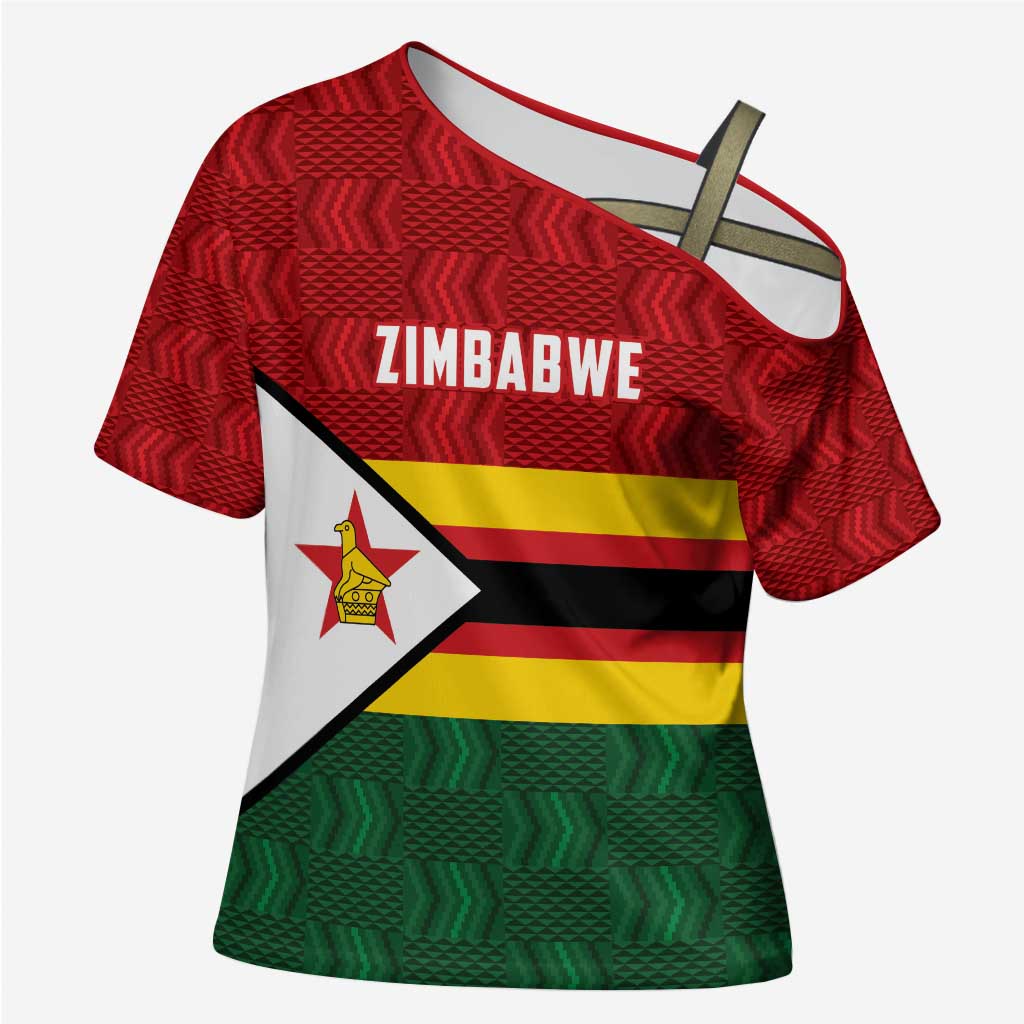 Zimbabwe Cricket Custom Cross Shoulder Shirt Zimbabwean Pattern Flag Motif - Wonder Print Shop
