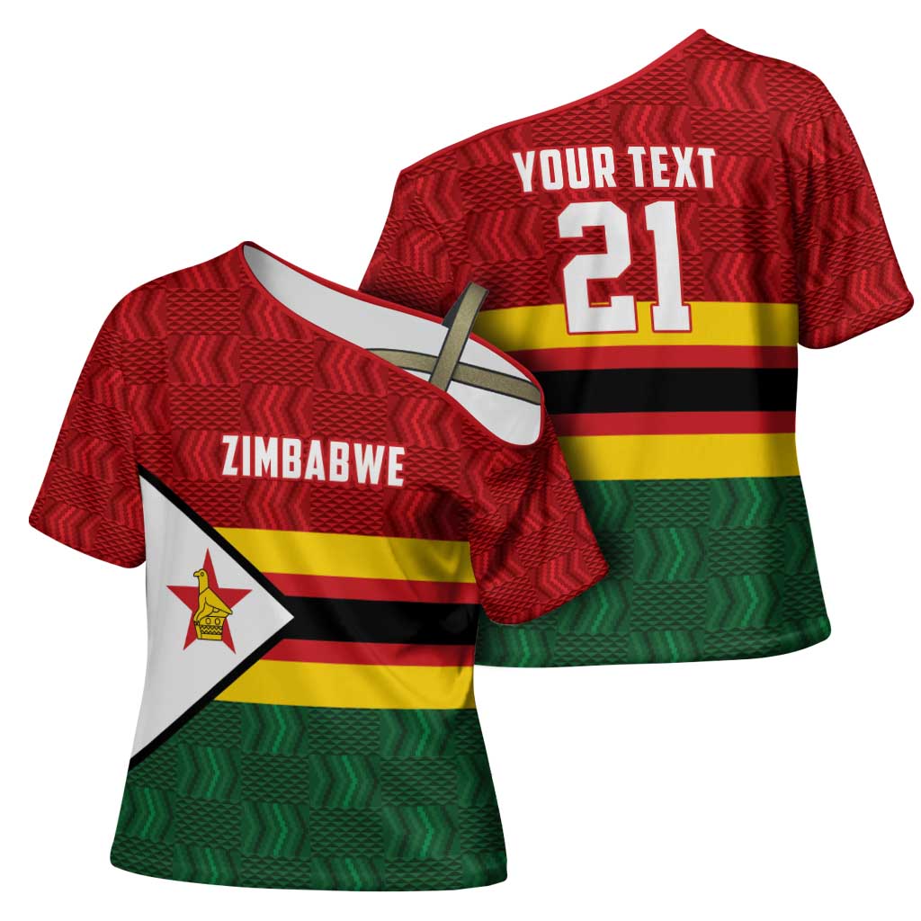 Zimbabwe Cricket Custom Cross Shoulder Shirt Zimbabwean Pattern Flag Motif - Wonder Print Shop