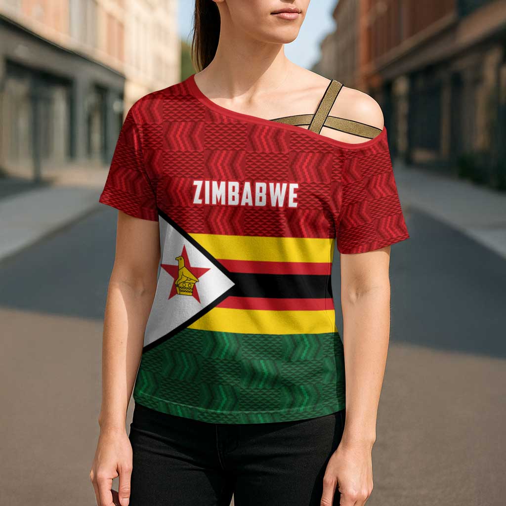 Zimbabwe Cricket Custom Cross Shoulder Shirt Zimbabwean Pattern Flag Motif - Wonder Print Shop