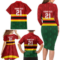 Zimbabwe Cricket Custom Family Matching Long Sleeve Bodycon Dress and Hawaiian Shirt Zimbabwean Pattern Flag Motif - Wonder Print Shop