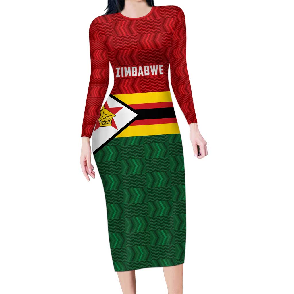 Zimbabwe Cricket Custom Family Matching Long Sleeve Bodycon Dress and Hawaiian Shirt Zimbabwean Pattern Flag Motif - Wonder Print Shop
