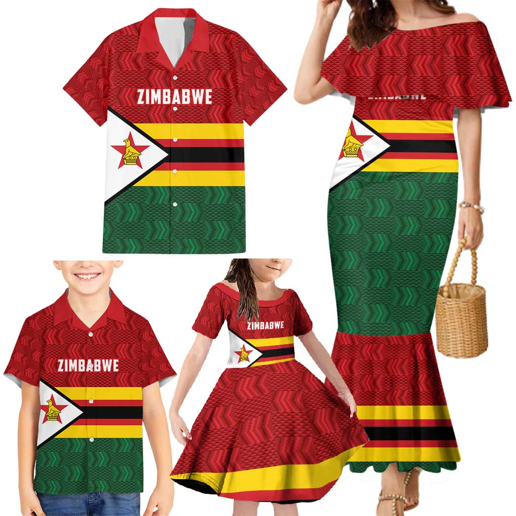 Zimbabwe Cricket Custom Family Matching Mermaid Dress and Hawaiian Shirt Zimbabwean Pattern Flag Motif - Wonder Print Shop