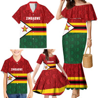 Zimbabwe Cricket Custom Family Matching Mermaid Dress and Hawaiian Shirt Zimbabwean Pattern Flag Motif - Wonder Print Shop