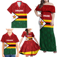 Zimbabwe Cricket Custom Family Matching Off Shoulder Maxi Dress and Hawaiian Shirt Zimbabwean Pattern Flag Motif - Wonder Print Shop
