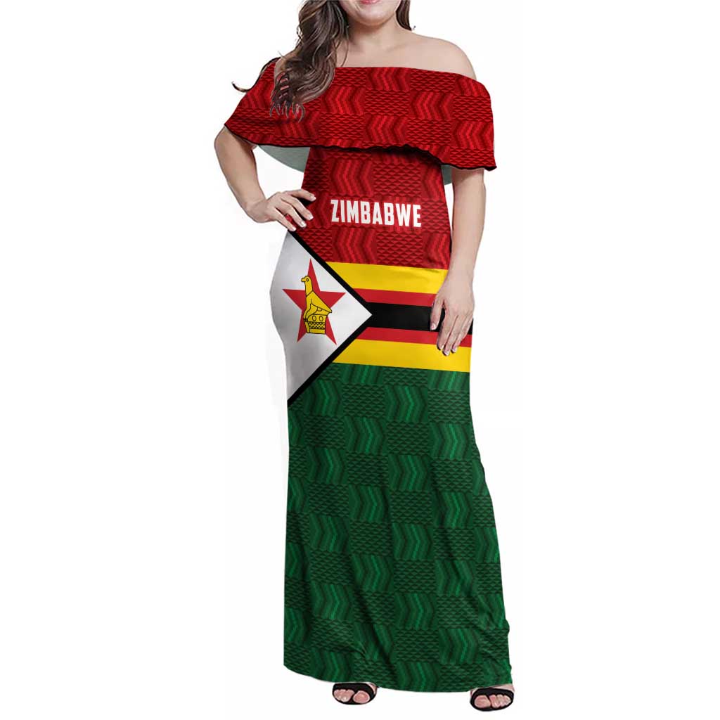 Zimbabwe Cricket Custom Family Matching Off Shoulder Maxi Dress and Hawaiian Shirt Zimbabwean Pattern Flag Motif - Wonder Print Shop