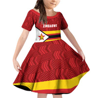 Zimbabwe Cricket Custom Family Matching Off Shoulder Short Dress and Hawaiian Shirt Zimbabwean Pattern Flag Motif - Wonder Print Shop