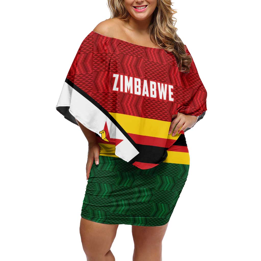 Zimbabwe Cricket Custom Family Matching Off Shoulder Short Dress and Hawaiian Shirt Zimbabwean Pattern Flag Motif - Wonder Print Shop