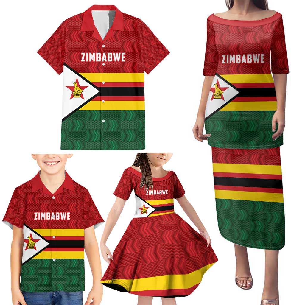 Zimbabwe Cricket Custom Family Matching Puletasi and Hawaiian Shirt Zimbabwean Pattern Flag Motif - Wonder Print Shop