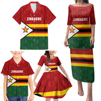 Zimbabwe Cricket Custom Family Matching Puletasi and Hawaiian Shirt Zimbabwean Pattern Flag Motif - Wonder Print Shop