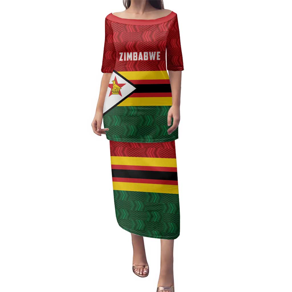Zimbabwe Cricket Custom Family Matching Puletasi and Hawaiian Shirt Zimbabwean Pattern Flag Motif - Wonder Print Shop