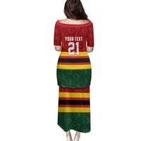 Zimbabwe Cricket Custom Family Matching Puletasi and Hawaiian Shirt Zimbabwean Pattern Flag Motif - Wonder Print Shop