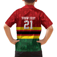 Zimbabwe Cricket Custom Family Matching Short Sleeve Bodycon Dress and Hawaiian Shirt Zimbabwean Pattern Flag Motif - Wonder Print Shop