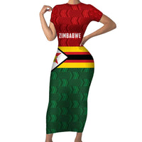 Zimbabwe Cricket Custom Family Matching Short Sleeve Bodycon Dress and Hawaiian Shirt Zimbabwean Pattern Flag Motif - Wonder Print Shop