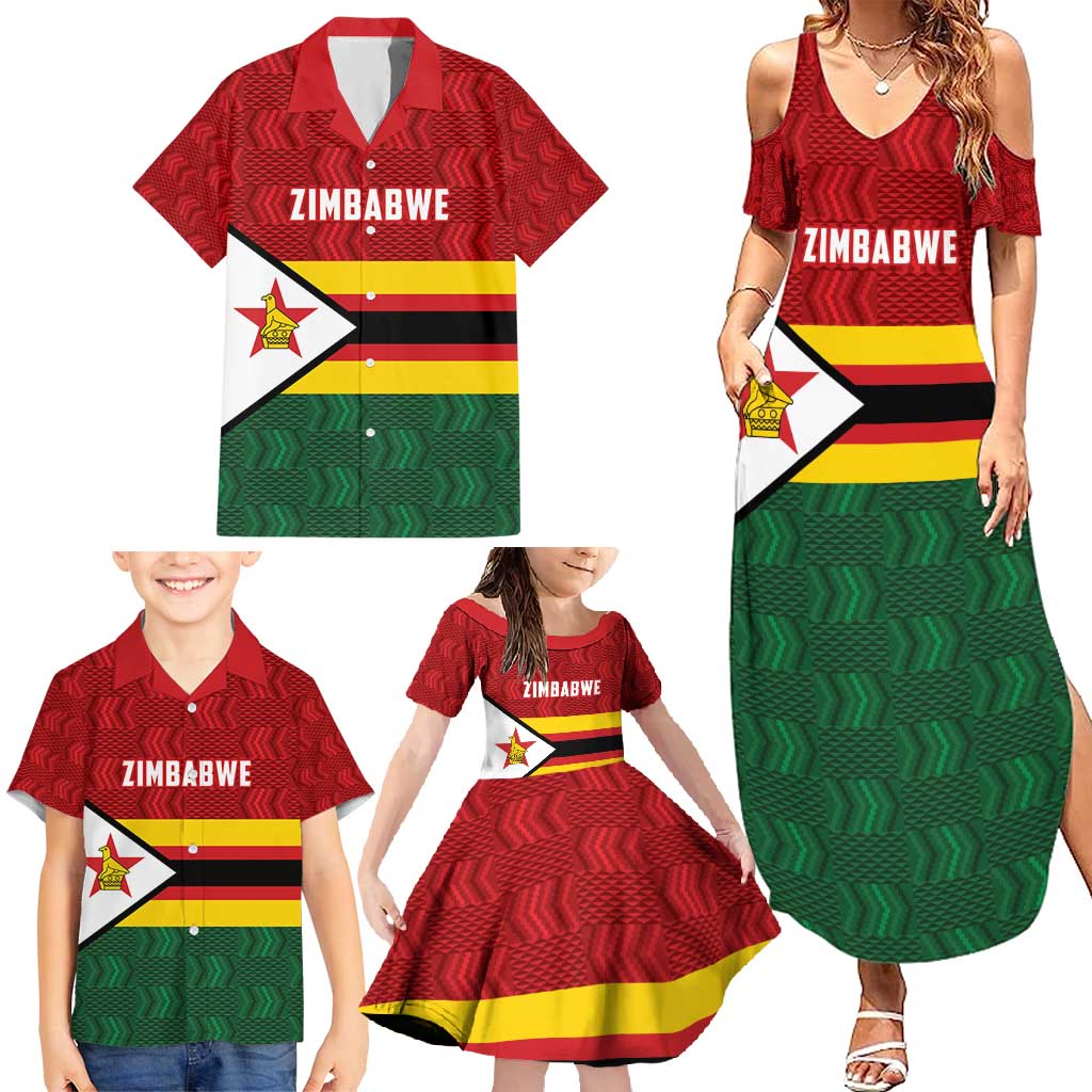 Zimbabwe Cricket Custom Family Matching Summer Maxi Dress and Hawaiian Shirt Zimbabwean Pattern Flag Motif - Wonder Print Shop
