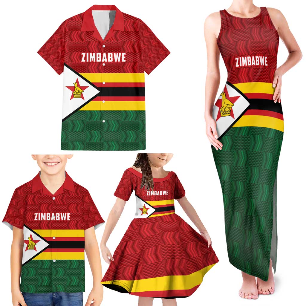 Zimbabwe Cricket Custom Family Matching Tank Maxi Dress and Hawaiian Shirt Zimbabwean Pattern Flag Motif - Wonder Print Shop