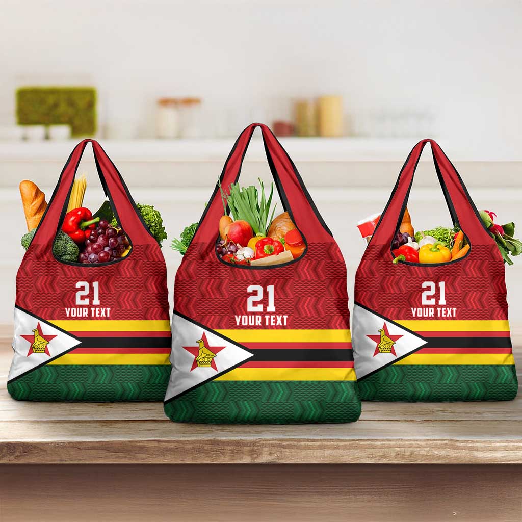 Zimbabwe Cricket Custom Grocery Bag Zimbabwean Pattern Flag Motif - Wonder Print Shop