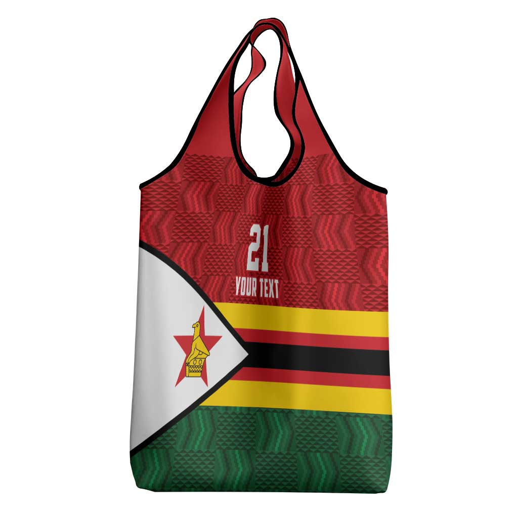 Zimbabwe Cricket Custom Grocery Bag Zimbabwean Pattern Flag Motif - Wonder Print Shop