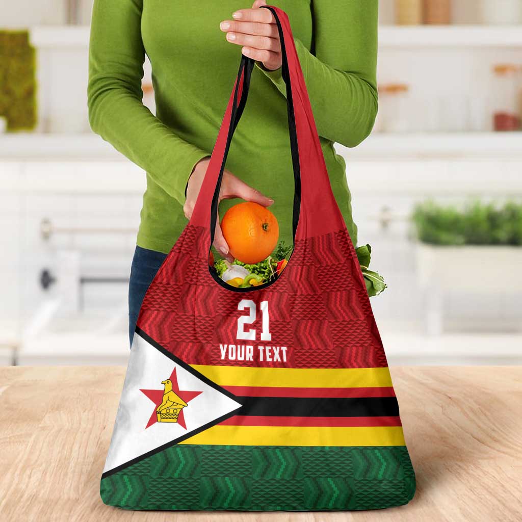 Zimbabwe Cricket Custom Grocery Bag Zimbabwean Pattern Flag Motif - Wonder Print Shop