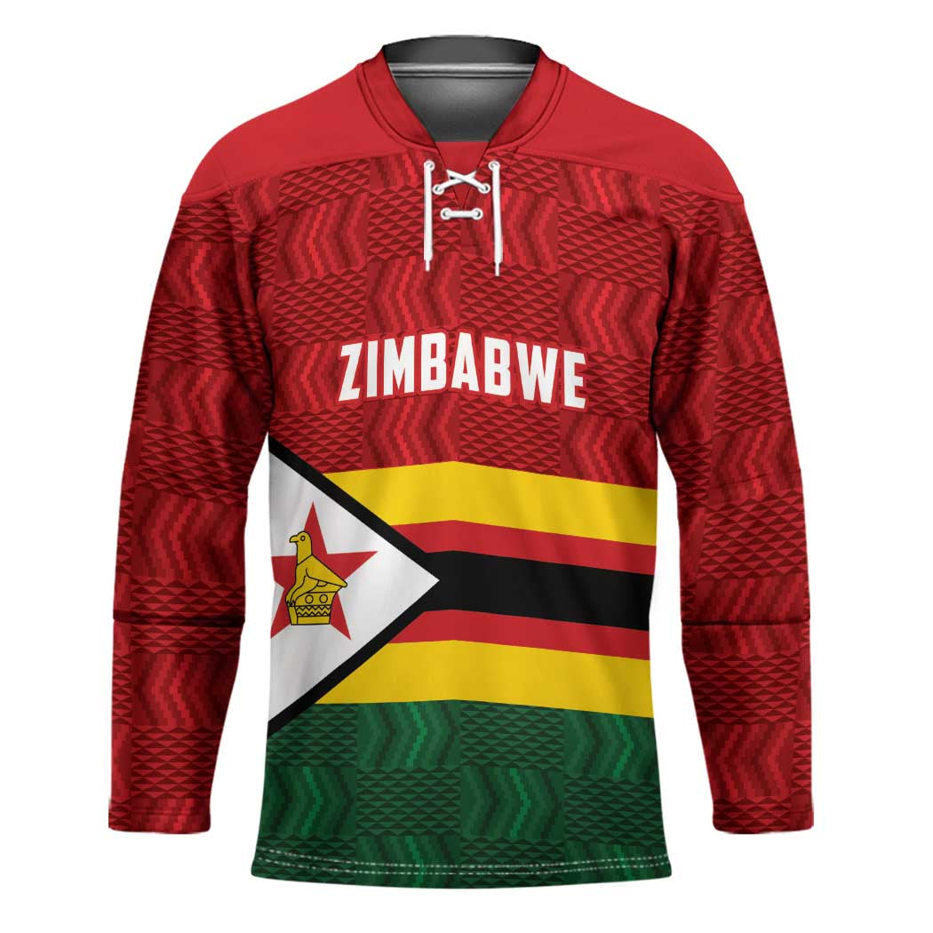 Zimbabwe Cricket Custom Hockey Jersey Zimbabwean Pattern Flag Motif - Wonder Print Shop