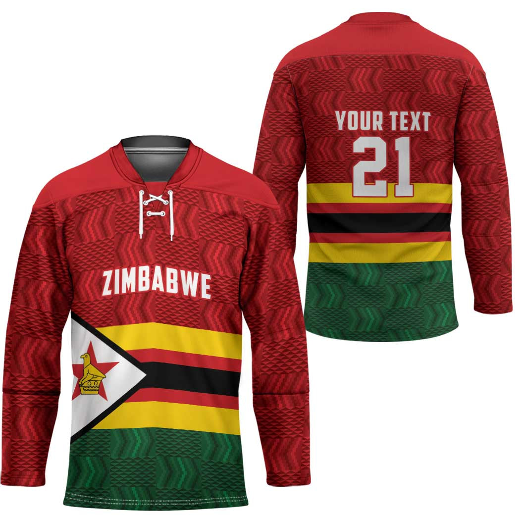 Zimbabwe Cricket Custom Hockey Jersey Zimbabwean Pattern Flag Motif - Wonder Print Shop