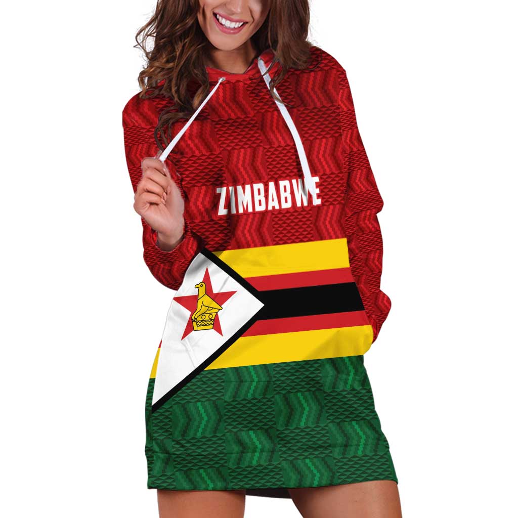 Zimbabwe Cricket Custom Hoodie Dress Zimbabwean Pattern Flag Motif - Wonder Print Shop