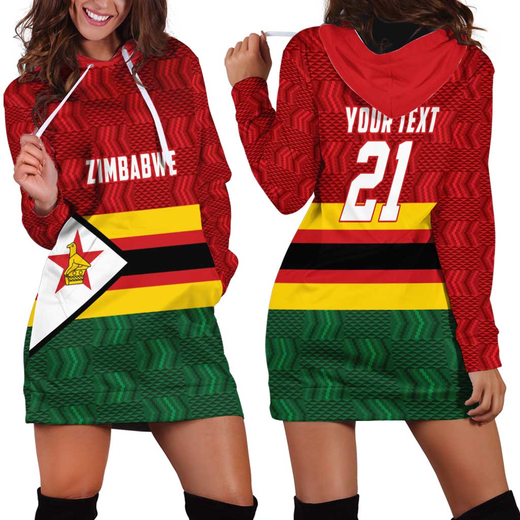 Zimbabwe Cricket Custom Hoodie Dress Zimbabwean Pattern Flag Motif - Wonder Print Shop