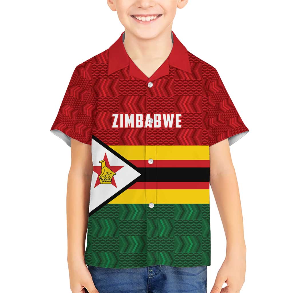 Zimbabwe Cricket Custom Kid Hawaiian Shirt Zimbabwean Pattern Flag Motif - Wonder Print Shop