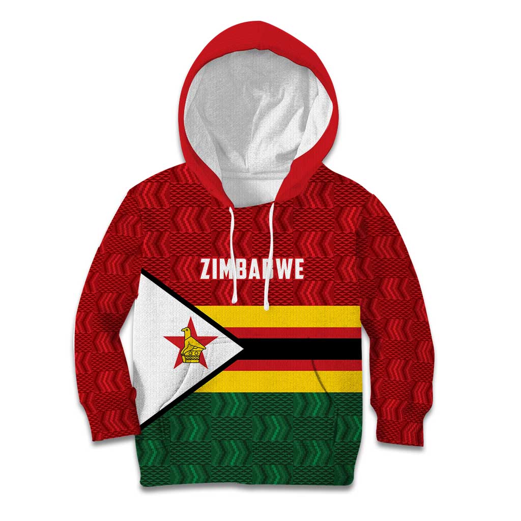 Zimbabwe Cricket Custom Kid Hoodie Zimbabwean Pattern Flag Motif - Wonder Print Shop
