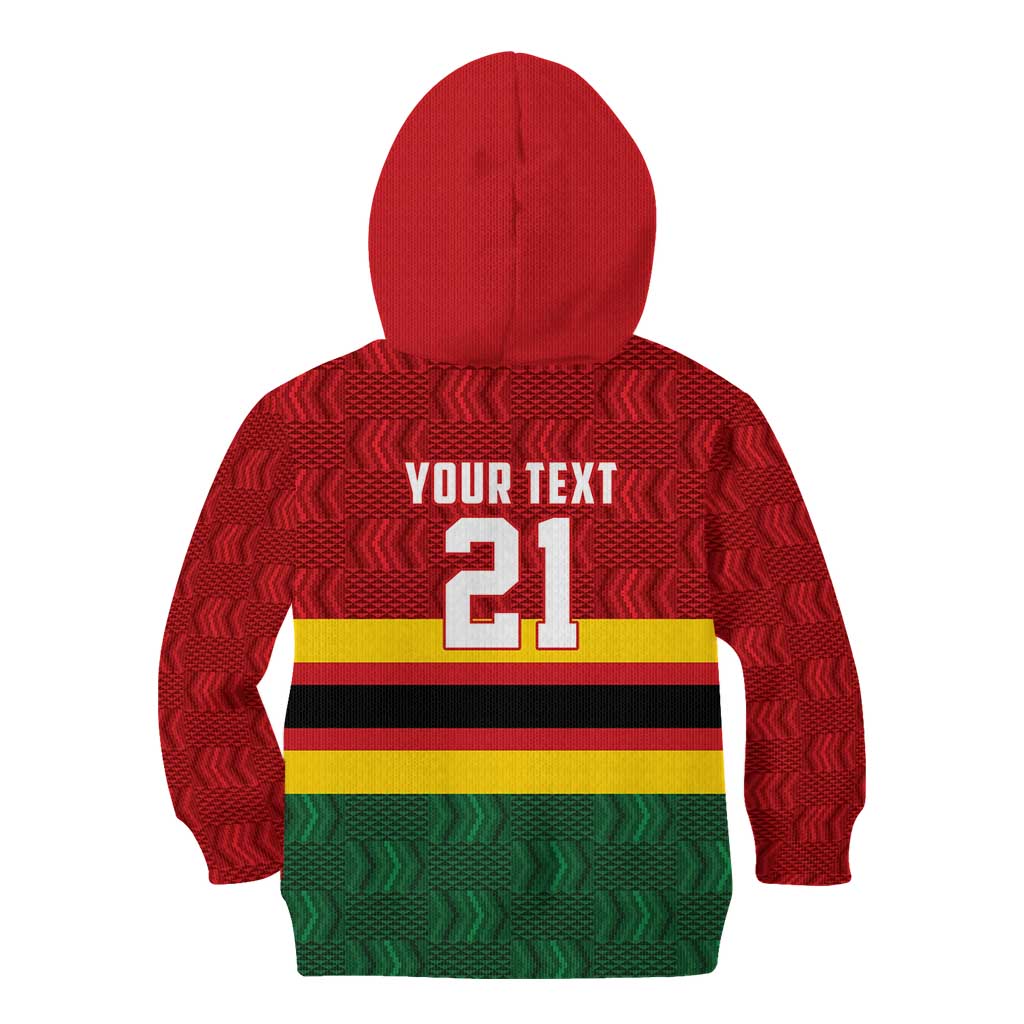 Zimbabwe Cricket Custom Kid Hoodie Zimbabwean Pattern Flag Motif - Wonder Print Shop