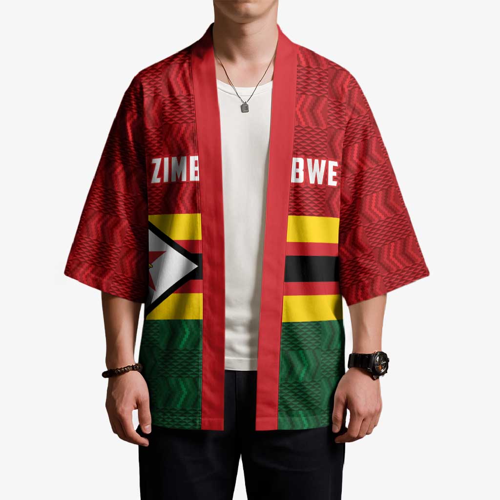 Zimbabwe Cricket Custom Kimono Zimbabwean Pattern Flag Motif - Wonder Print Shop