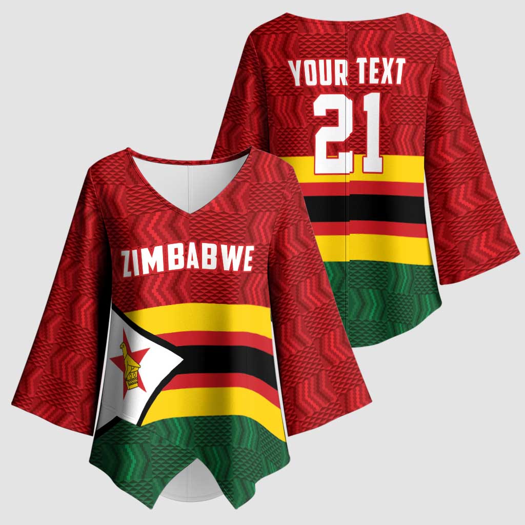 Zimbabwe Cricket Custom Kimono Sleeve Blouse Zimbabwean Pattern Flag Motif - Wonder Print Shop
