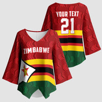 Zimbabwe Cricket Custom Kimono Sleeve Blouse Zimbabwean Pattern Flag Motif - Wonder Print Shop