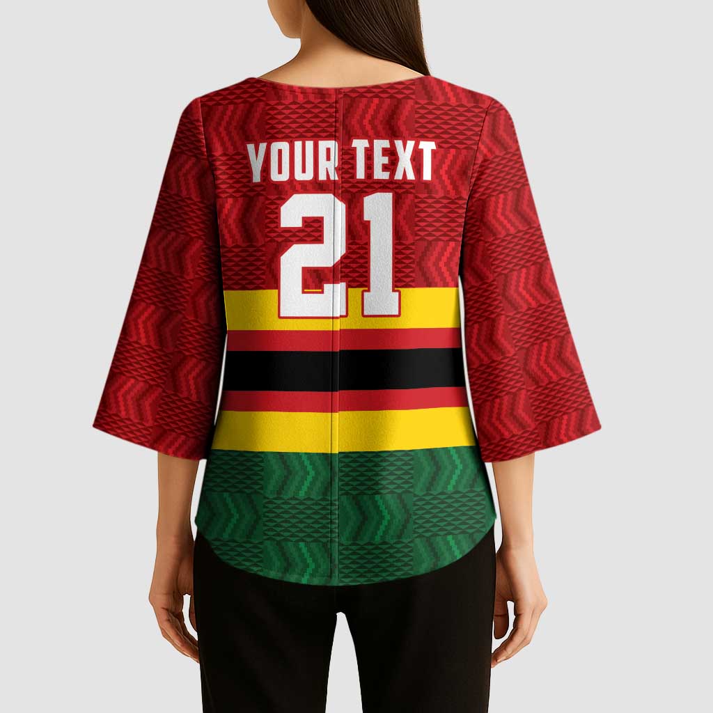 Zimbabwe Cricket Custom Kimono Sleeve Blouse Zimbabwean Pattern Flag Motif - Wonder Print Shop