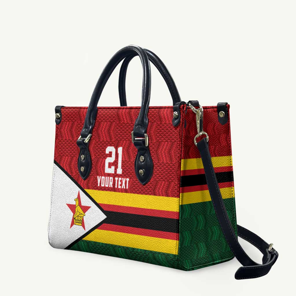 Zimbabwe Cricket Custom Leather Bag Zimbabwean Pattern Flag Motif - Wonder Print Shop