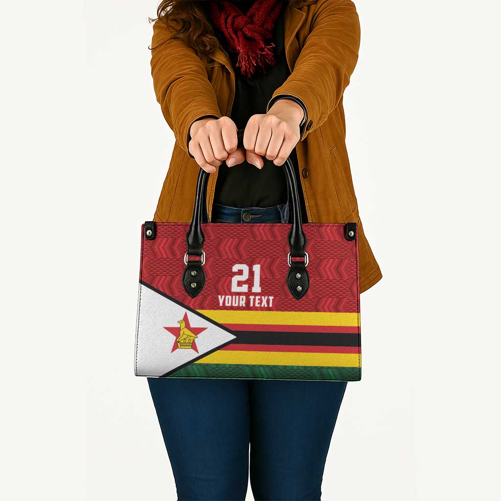 Zimbabwe Cricket Custom Leather Bag Zimbabwean Pattern Flag Motif - Wonder Print Shop