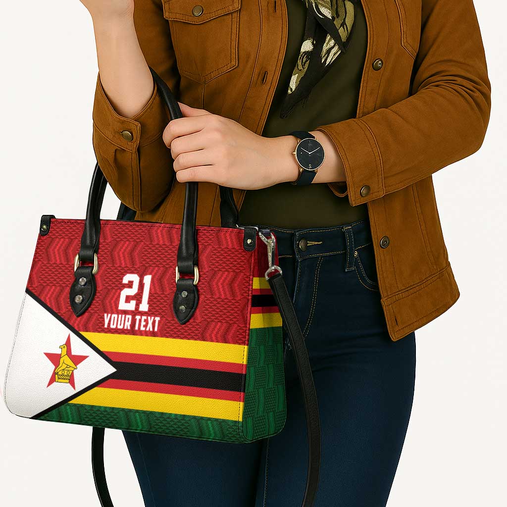 Zimbabwe Cricket Custom Leather Bag Zimbabwean Pattern Flag Motif - Wonder Print Shop
