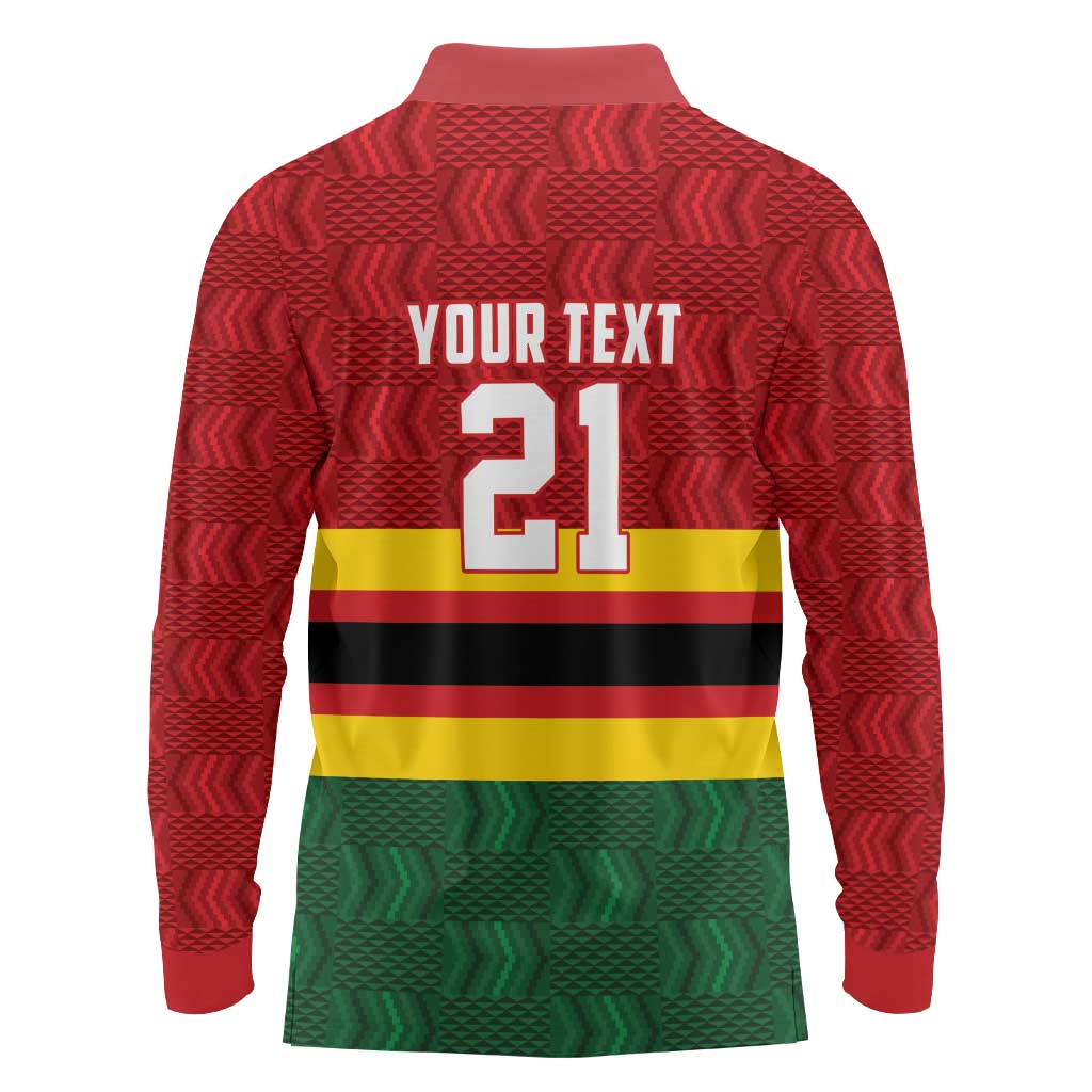 Zimbabwe Cricket Custom Long Sleeve Polo Shirt Zimbabwean Pattern Flag Motif - Wonder Print Shop