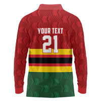 Zimbabwe Cricket Custom Long Sleeve Polo Shirt Zimbabwean Pattern Flag Motif - Wonder Print Shop