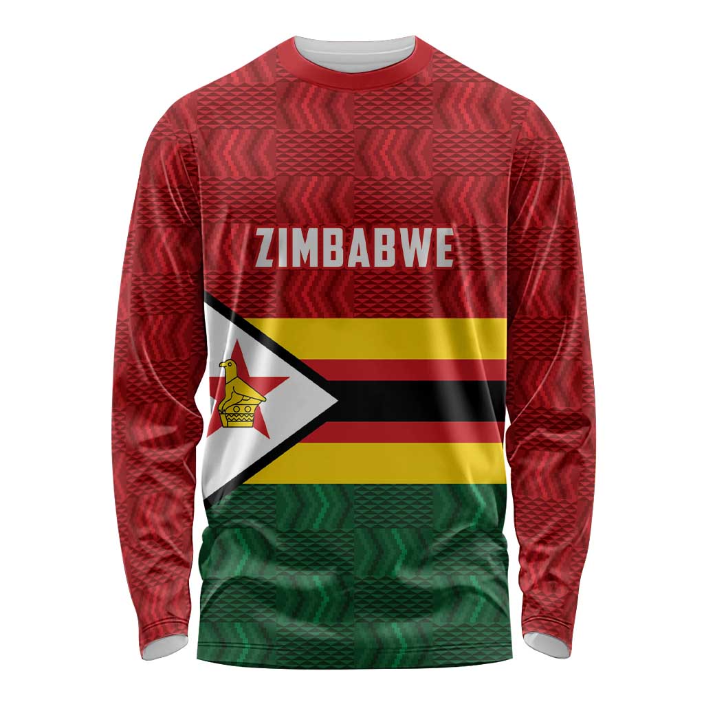 Zimbabwe Cricket Custom Long Sleeve Shirt Zimbabwean Pattern Flag Motif - Wonder Print Shop