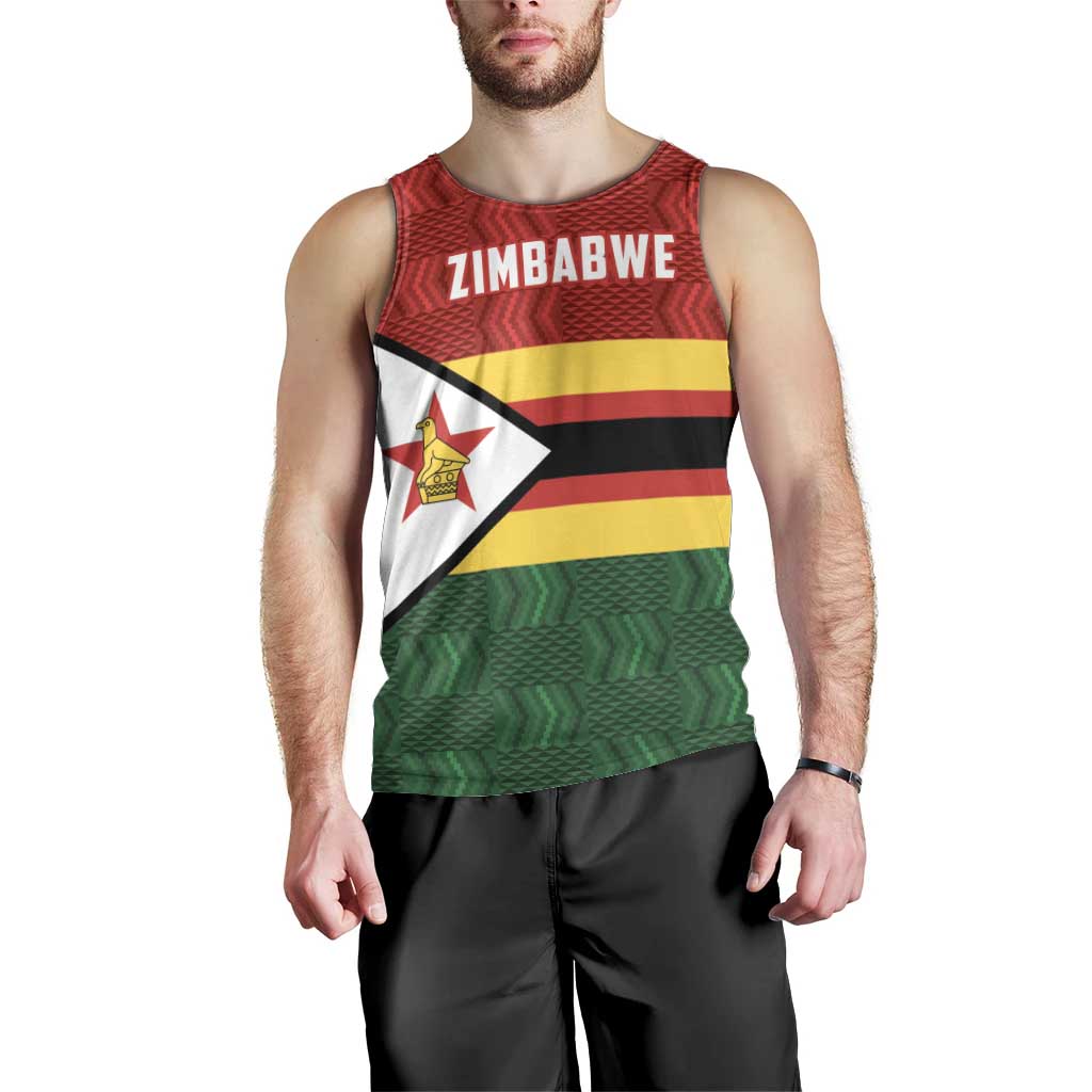 Zimbabwe Cricket Custom Men Tank Top Zimbabwean Pattern Flag Motif - Wonder Print Shop
