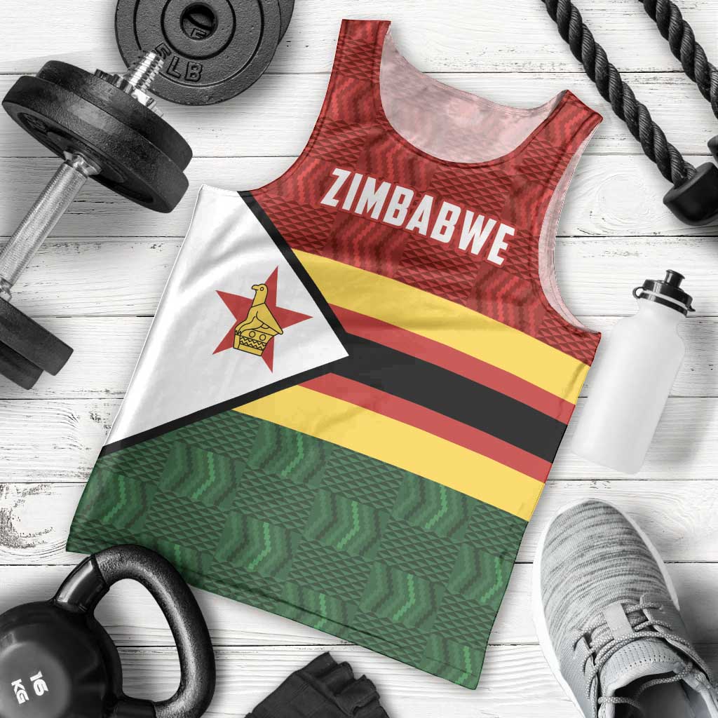 Zimbabwe Cricket Custom Men Tank Top Zimbabwean Pattern Flag Motif - Wonder Print Shop