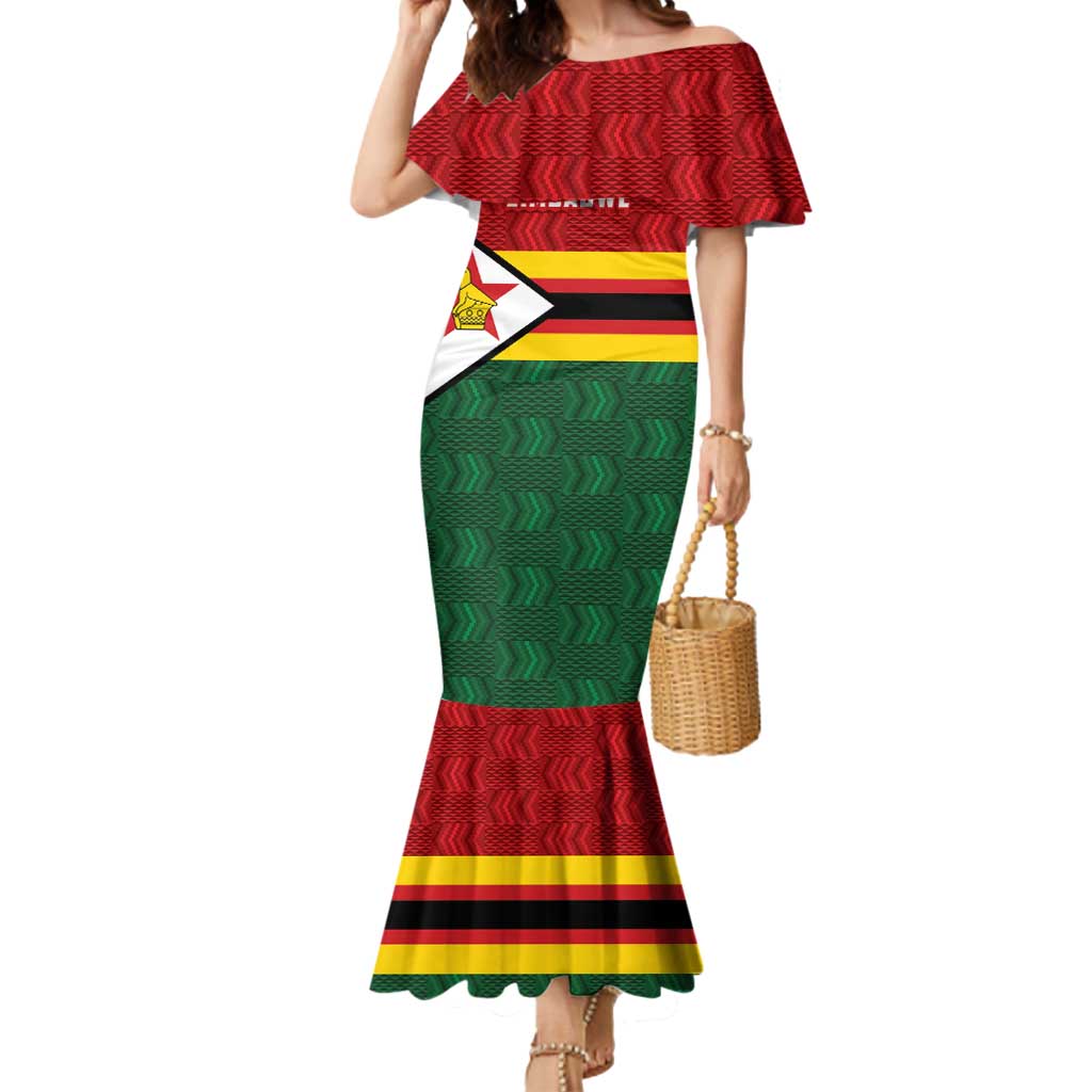 Zimbabwe Cricket Custom Mermaid Dress Zimbabwean Pattern Flag Motif - Wonder Print Shop